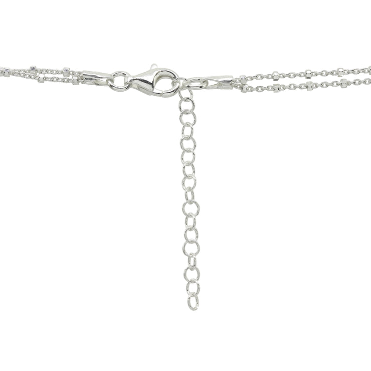 Sterling Silver Italian Double Strand Dainty Beads Chain Choker Necklace