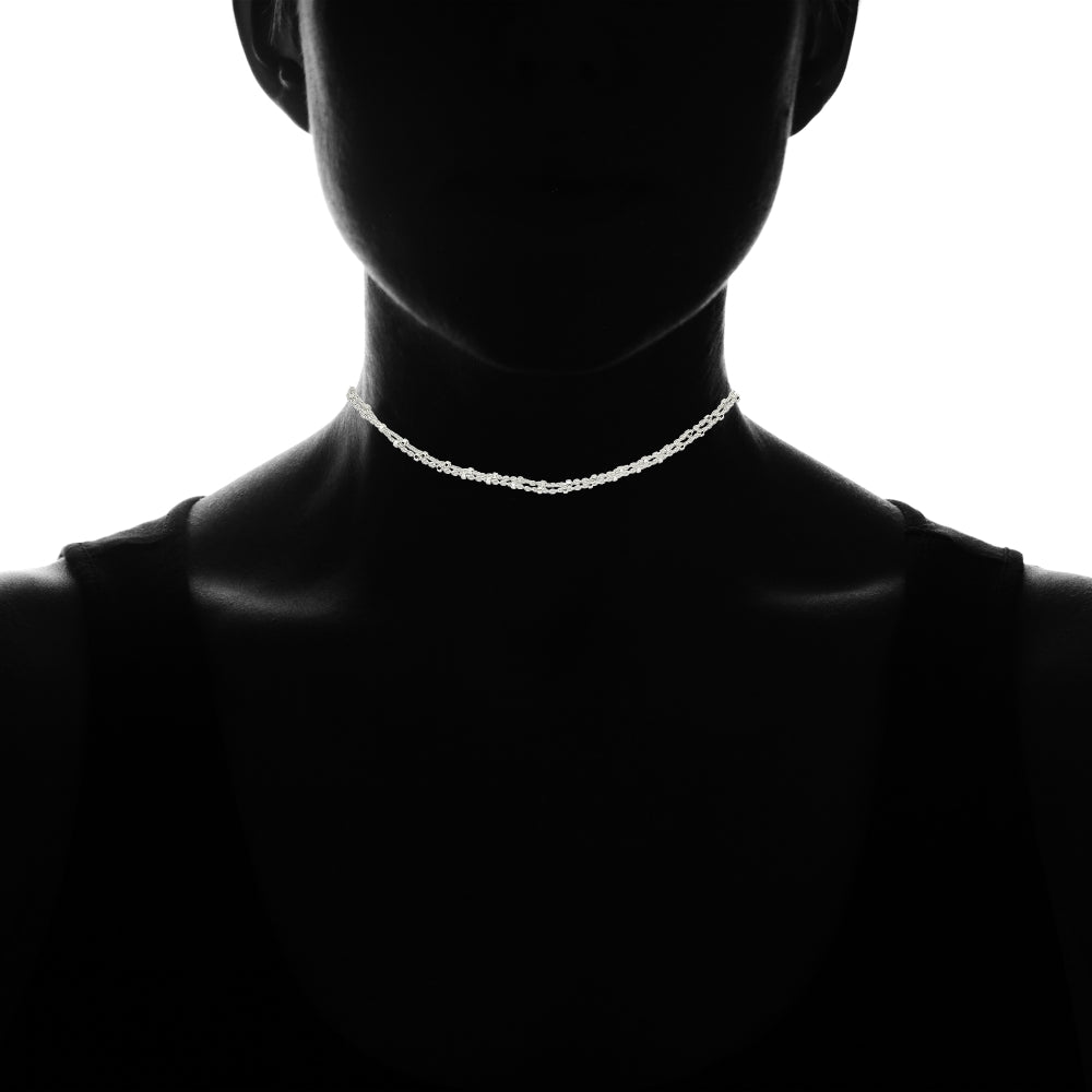 Sterling Silver Italian Double Strand Dainty Beads Chain Choker Necklace-3