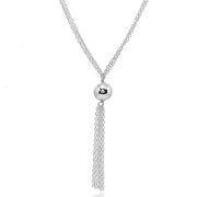 Sterling Silver Polished Bead Layered Chain Lariat Y-Necklace