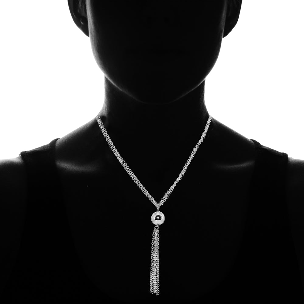 Sterling Silver Polished Bead Layered Chain Lariat Y-Necklace-3