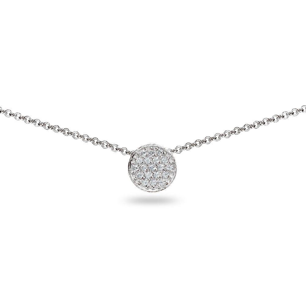Sterling Silver Cubic Zirconia Round Circle Pave Dainty Choker Necklace