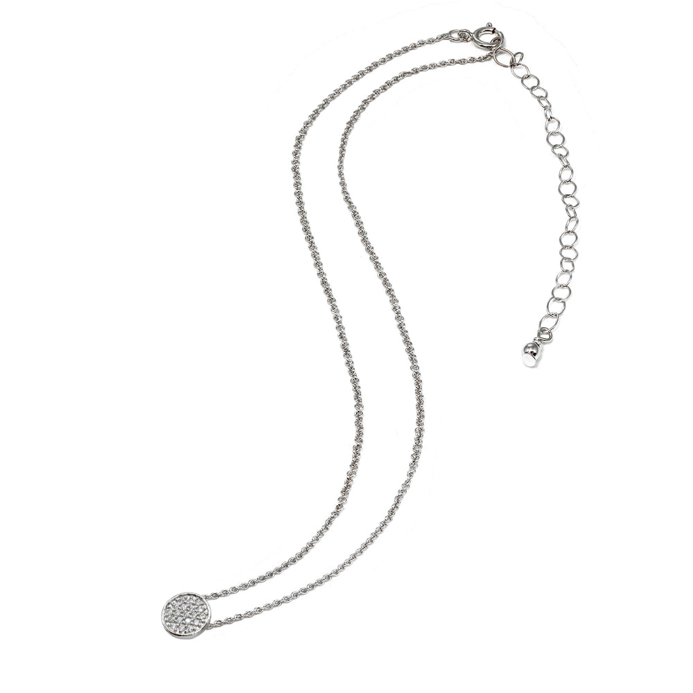 Sterling Silver Cubic Zirconia Round Circle Pave Dainty Choker Necklace-3