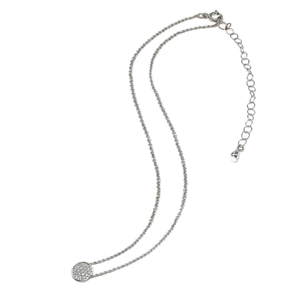 Sterling Silver Cubic Zirconia Round Circle Pave Dainty Choker Necklace