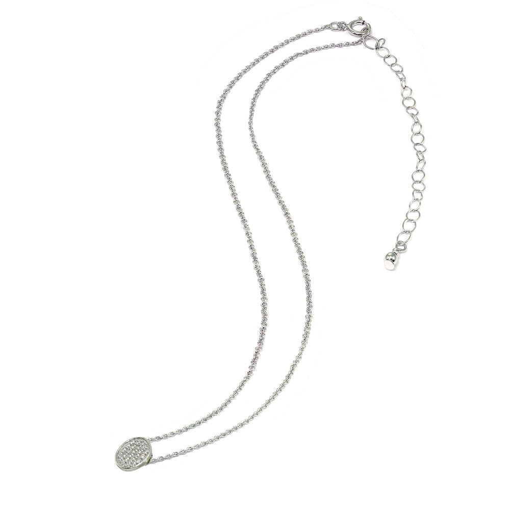 Sterling Silver Cubic Zirconia Oval Pave Dainty Choker Necklace-3