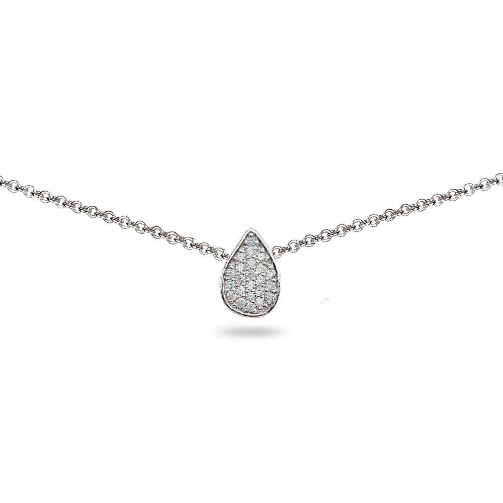 Sterling Silver Cubic Zirconia Teardrop Pave Dainty Choker Necklace