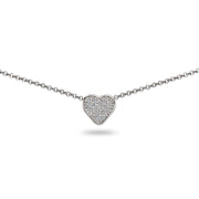 Sterling Silver Cubic Zirconia Heart Pave Dainty Choker Necklace