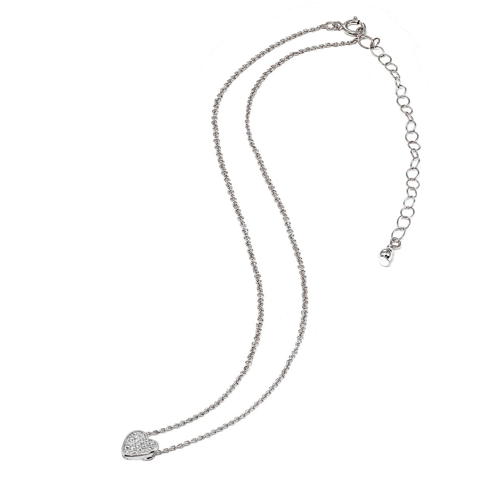 Sterling Silver Cubic Zirconia Heart Pave Dainty Choker Necklace-3