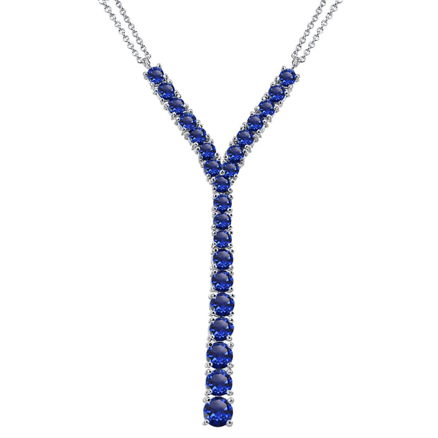 Sterling Silver Created Blue Sapphire Round Graduated Statement Lariat Y-Necklace