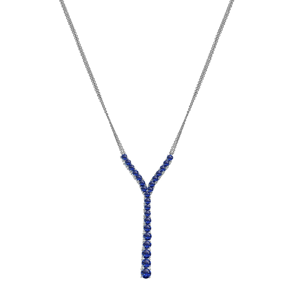 Sterling Silver Created Blue Sapphire Round Graduated Statement Lariat Y-Necklace-3