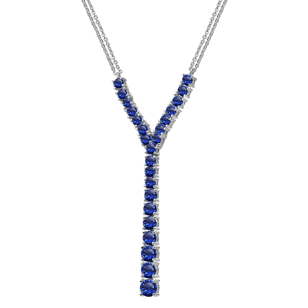 Sterling Silver Created Blue Sapphire Round Graduated Statement Lariat Y-Necklace-4