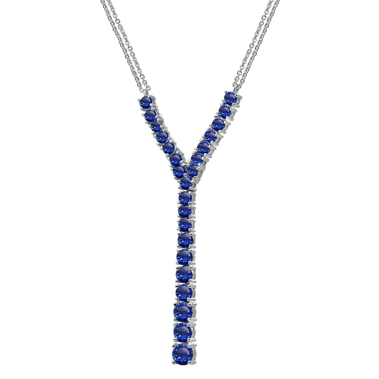 Sterling Silver Created Blue Sapphire Round Graduated Statement Lariat Y-Necklace