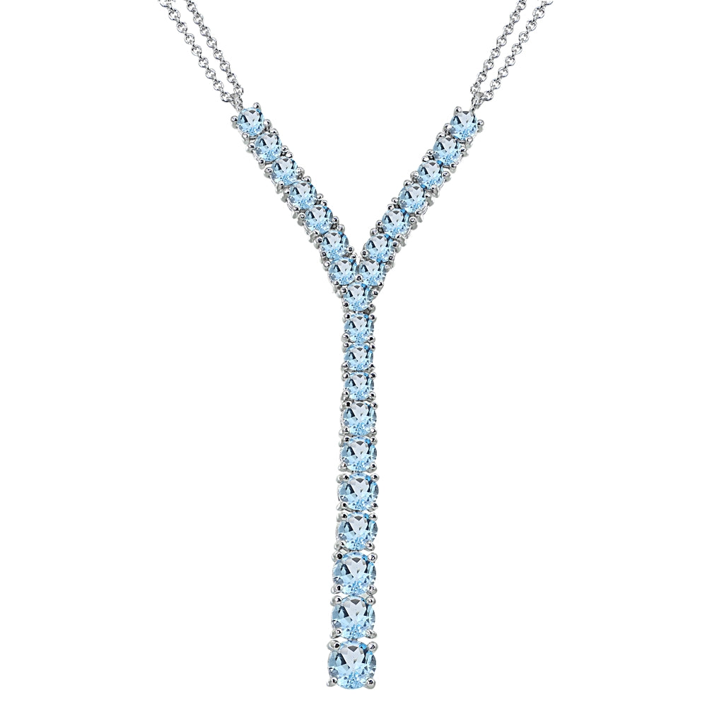 Sterling Silver Blue Topaz Round Graduated Statement Lariat Y-Necklace