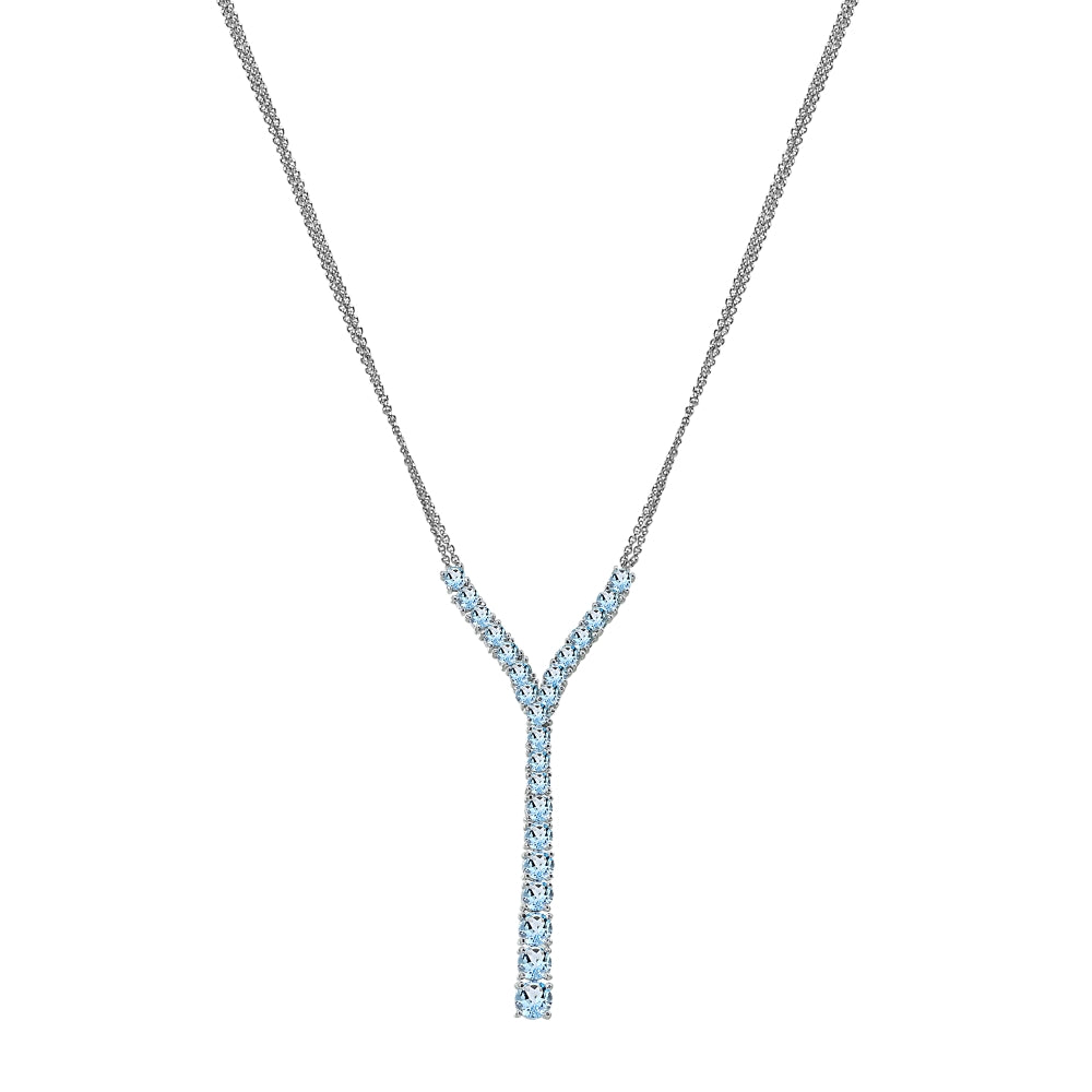 Sterling Silver Blue Topaz Round Graduated Statement Lariat Y-Necklace-3
