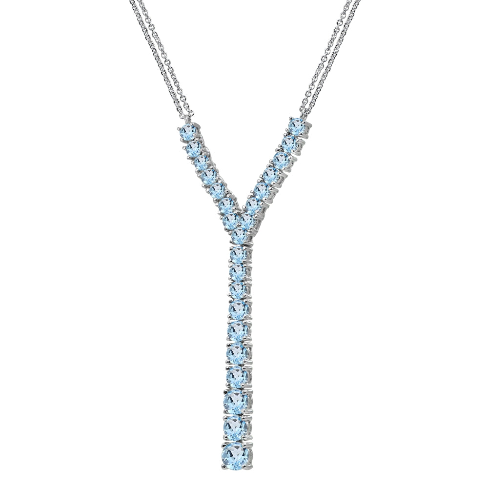 Sterling Silver Blue Topaz Round Graduated Statement Lariat Y-Necklace-4