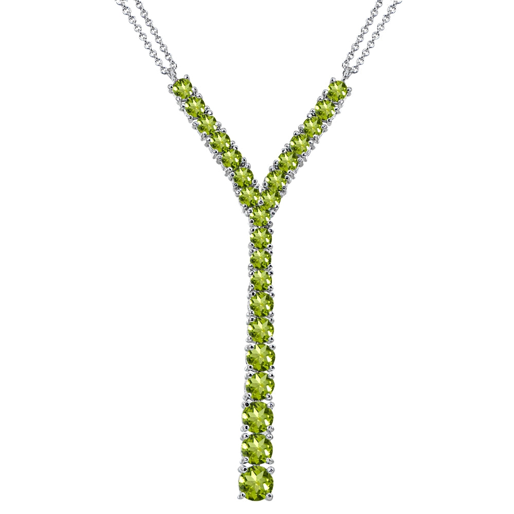 Sterling Silver Peridot Round Graduated Statement Lariat Y-Necklace