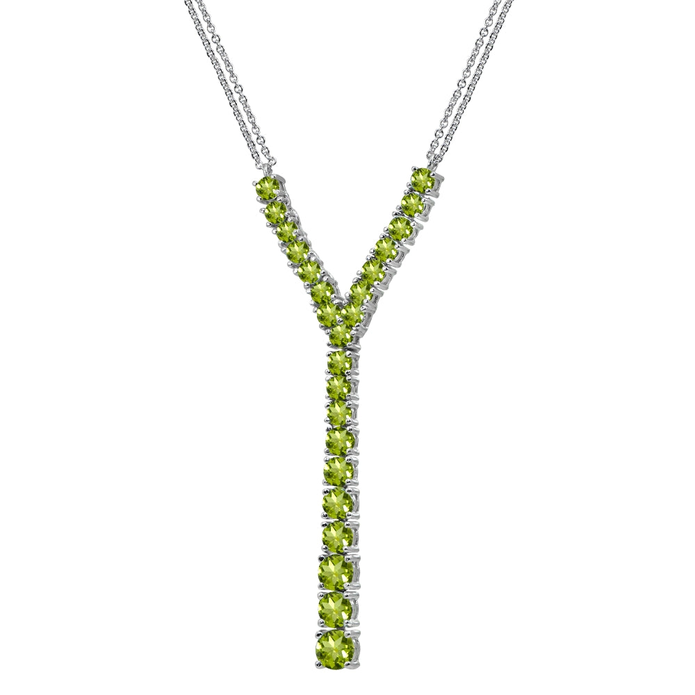 Sterling Silver Peridot Round Graduated Statement Lariat Y-Necklace-4