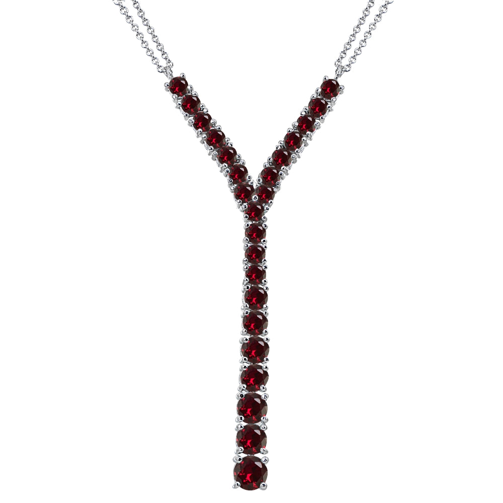 Sterling Silver Created Ruby Round Graduated Statement Lariat Y-Necklace