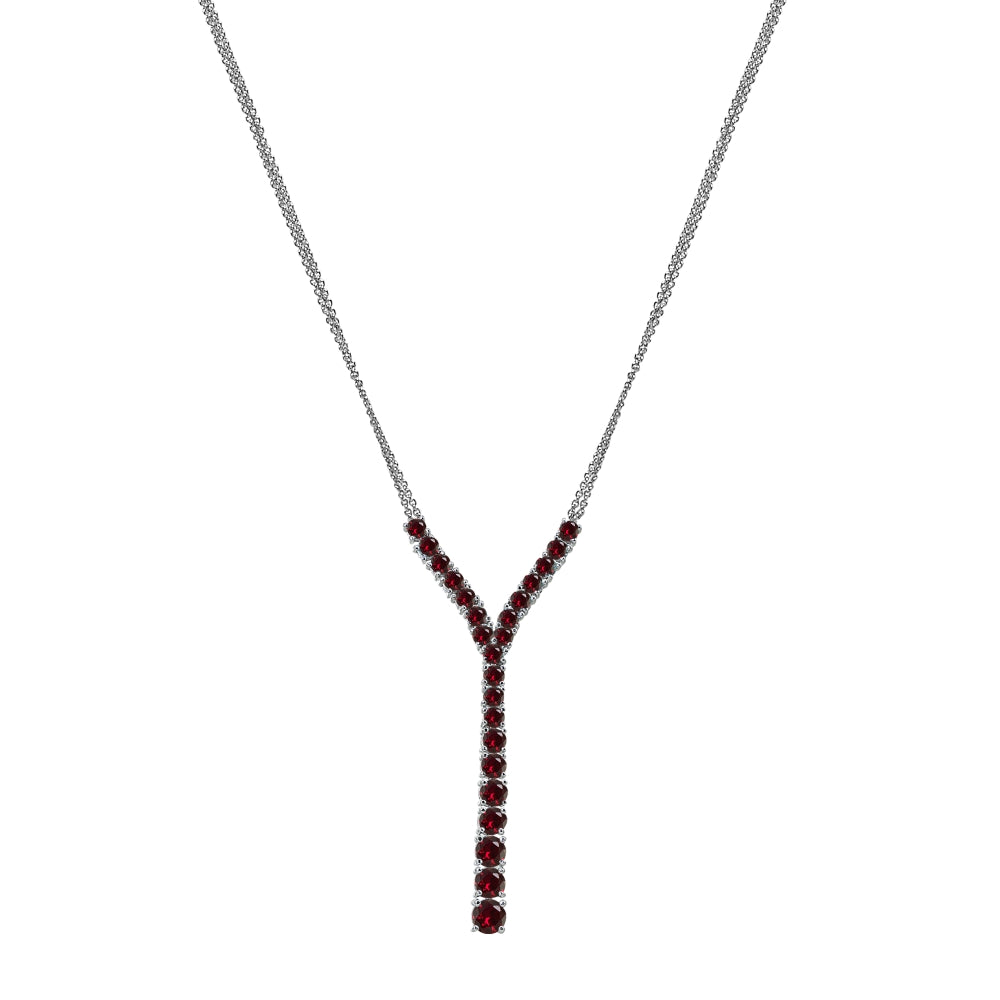 Sterling Silver Created Ruby Round Graduated Statement Lariat Y-Necklace-3
