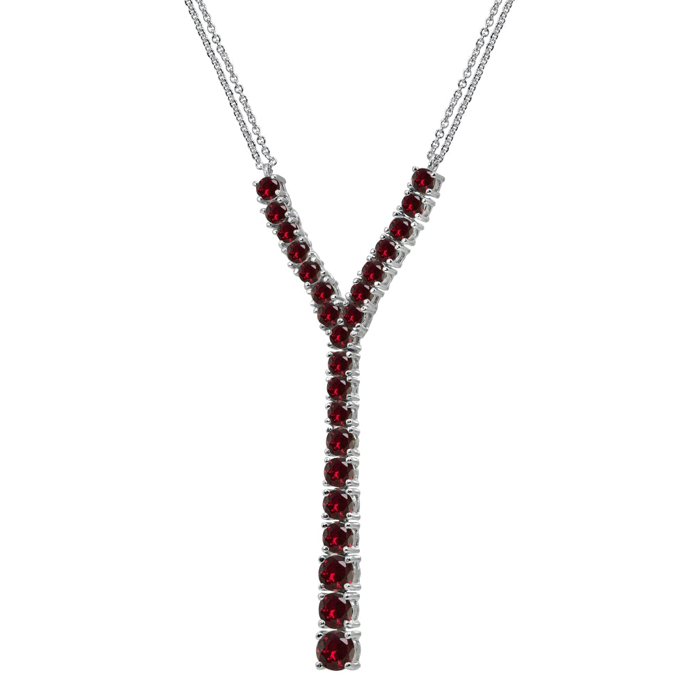 Sterling Silver Created Ruby Round Graduated Statement Lariat Y-Necklace-4