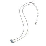 Sterling Silver Blue Topaz & Cubic Zirconia Round Three Stone Dainty Bar Choker Necklace