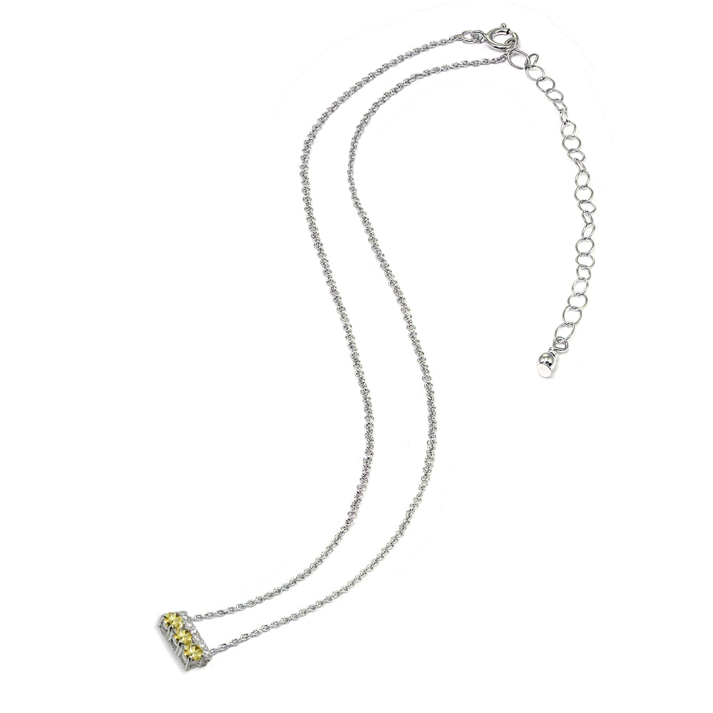Sterling Silver Citrine & Cubic Zirconia Round Three Stone Dainty Bar Choker Necklace-4