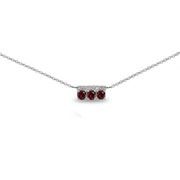 Sterling Silver Created Ruby & Cubic Zirconia Round Three Stone Dainty Bar Choker Necklace