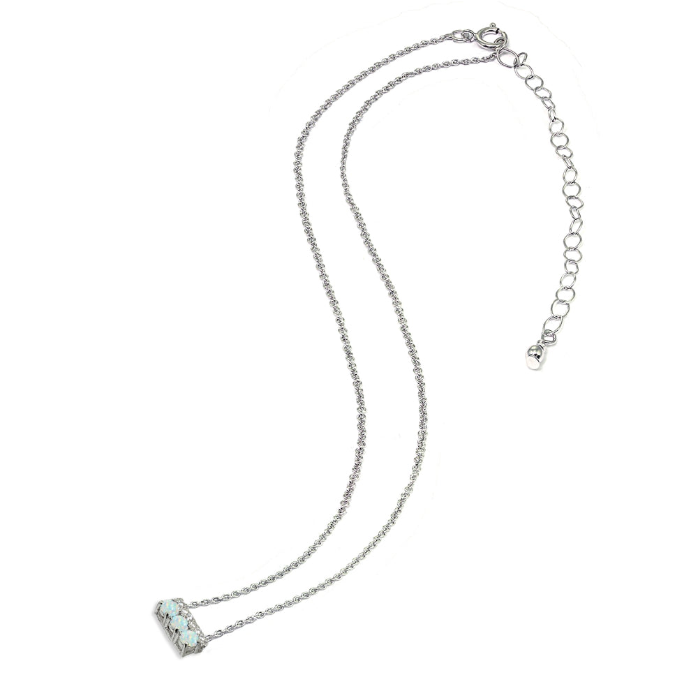Sterling Silver Created White Opal & Cubic Zirconia Round Three Stone Dainty Bar Choker Necklace-4