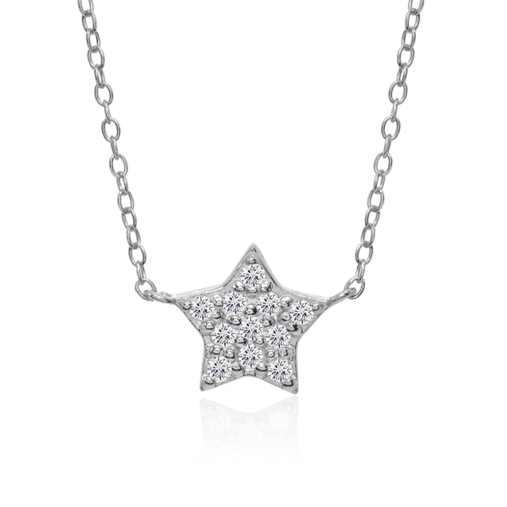 Sterling Silver Cubic Zirconia Polished Star Dainty Minimalist Necklace