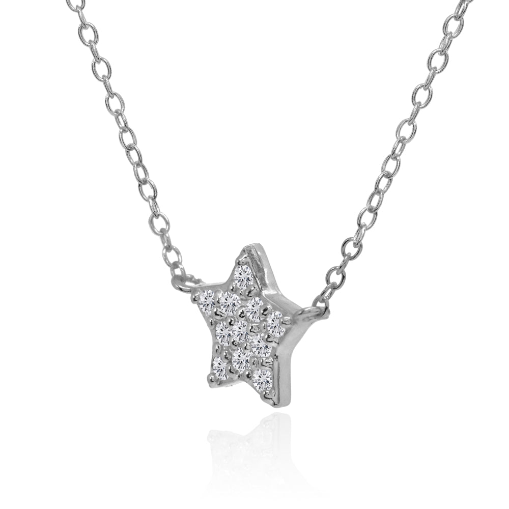 Sterling Silver Cubic Zirconia Polished Star Dainty Minimalist Necklace-2