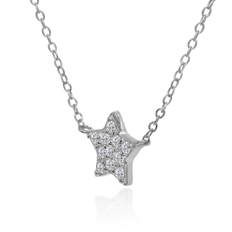 Sterling Silver Cubic Zirconia Polished Star Dainty Minimalist Necklace