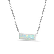 Sterling Silver Polished Created White Opal Minimalist Dainty Thin Horizontal Bar Necklace