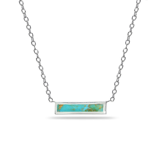 Sterling Silver Polished Created Turquoise Minimalist Dainty Thin Horizontal Bar Necklace