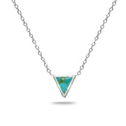 Sterling Silver Polished Created Turquoise Triangle Minimalist Dainty Necklace