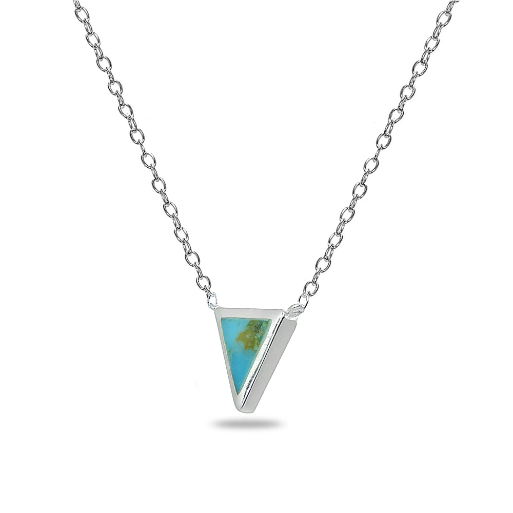 Sterling Silver Polished Created Turquoise Triangle Minimalist Dainty Necklace-2