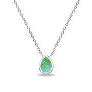 Sterling Silver Polished Created Turquoise Teardrop Minimalist Dainty Necklace