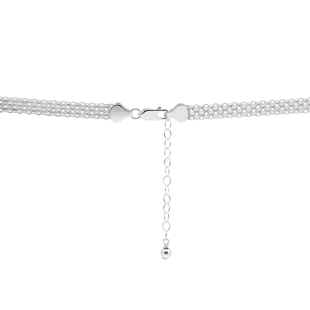 Sterling Silver Polished Chevron V Clavicle Mesh Chain Necklace-2