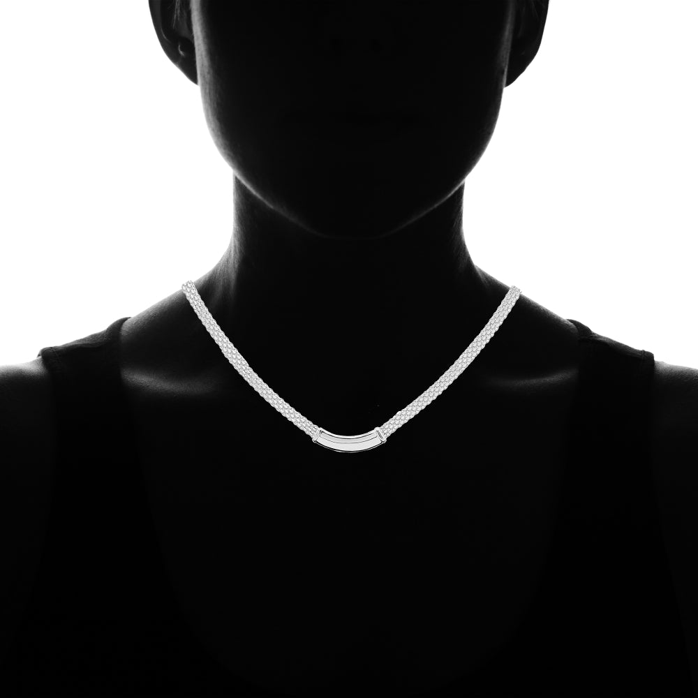 Sterling Silver Polished Curved Bar Tube Clavicle Mesh Chain Necklace-3