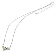 Sterling Silver Polished Citrine & CZ Heart Angel Wings Necklace, 15 Inch + Extender