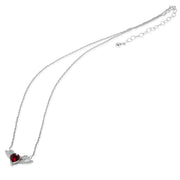 Sterling Silver Polished Created Ruby & CZ Heart Angel Wings Necklace, 15 Inch + Extender