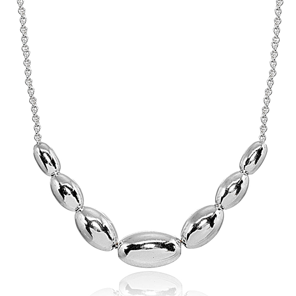 Sterling Silver Polished Journey Graduated Oval Bead Dainty Chain Necklace, 16 Inch + Ext