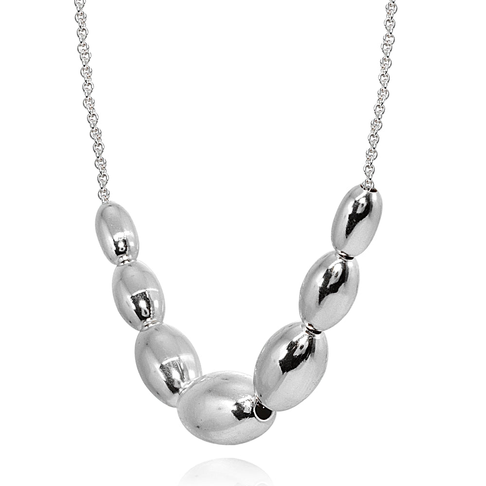 Sterling Silver Polished Journey Graduated Oval Bead Dainty Chain Necklace, 16 Inch + Ext-2