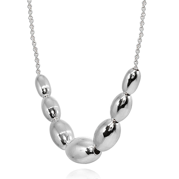 Sterling Silver Polished Journey Graduated Oval Bead Dainty Chain Necklace, 16 Inch + Ext