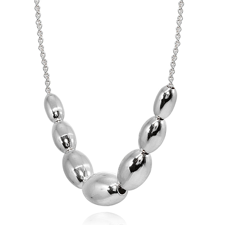 Sterling Silver Polished Journey Graduated Oval Bead Dainty Chain Necklace, 16 Inch + Ext