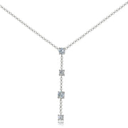 Sterling Silver Cubic Zirconia Round Long Dainty Drop Chain Y-Necklace, 16 Inch + Ext