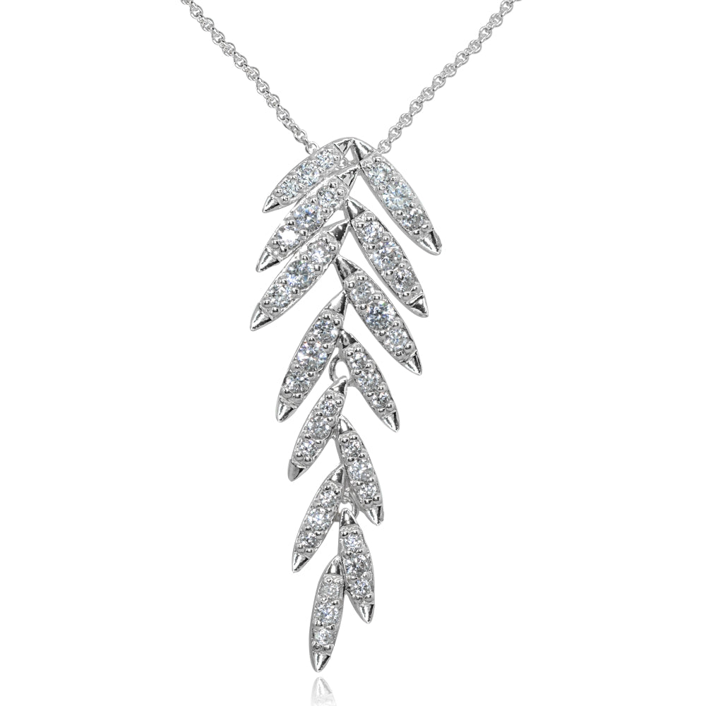 Sterling Silver Cubic Zirconia Round Polished Leaf Slide Pendant Necklace