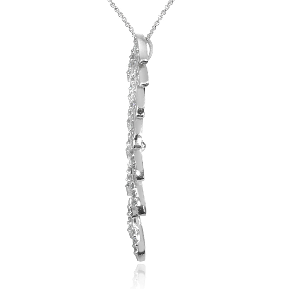 Sterling Silver Cubic Zirconia Round Polished Leaf Slide Pendant Necklace-2