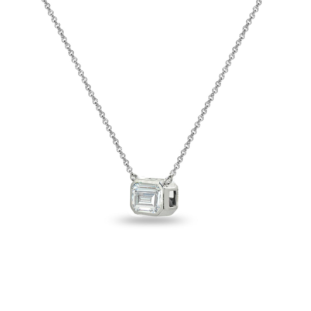 Sterling Silver 8x6mm Octagon-Cut Bezel-Set Solitaire Choker Necklace Made with Swarovski Zirconia-2