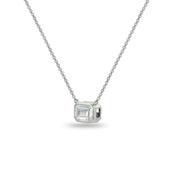 Sterling Silver 8x6mm Octagon-Cut Bezel-Set Solitaire Choker Necklace Made with Swarovski Zirconia