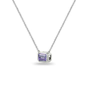 Sterling Silver Amethyst 8x6mm Octagon-Cut Bezel-Set Solitaire Dainty Choker Necklace