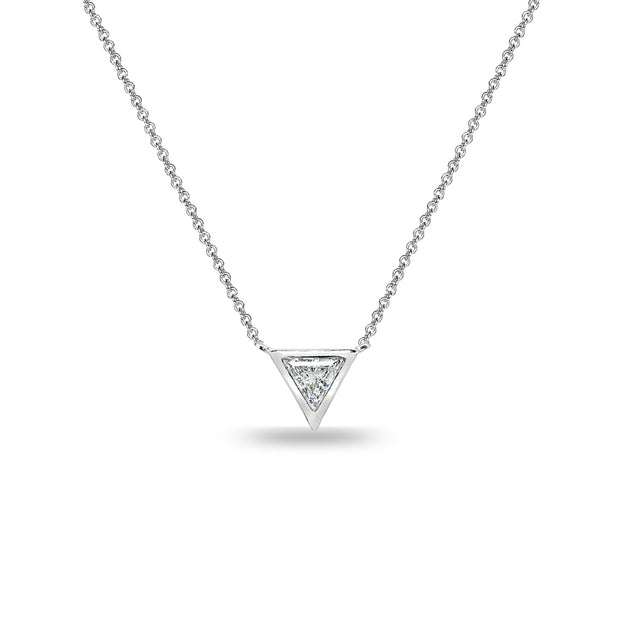 Sterling Silver 6mm Triangle-Cut Bezel-Set Solitaire Choker Necklace Made with Swarovski Zirconia